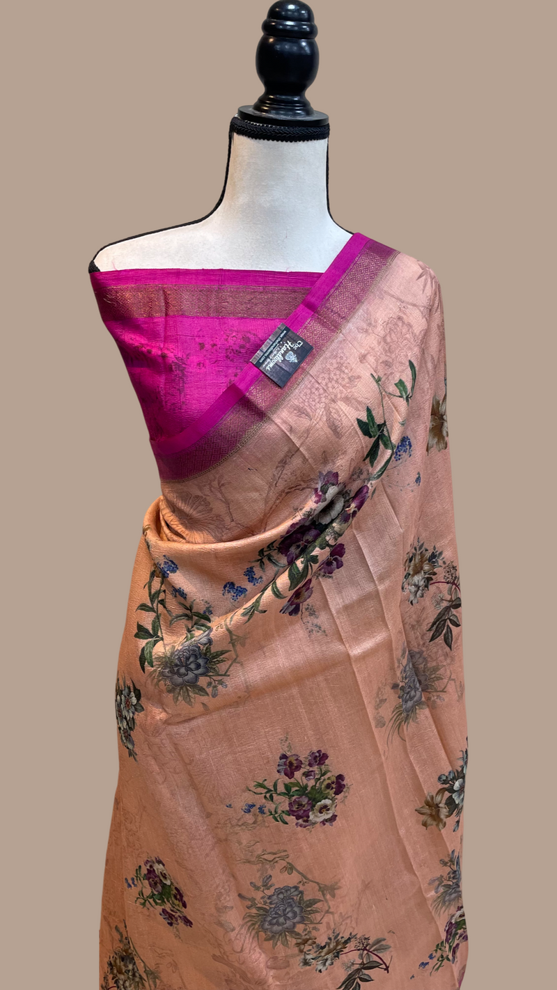Pure Tussar Silk Handloom Banarasi Saree With Digital Print - The Handlooms