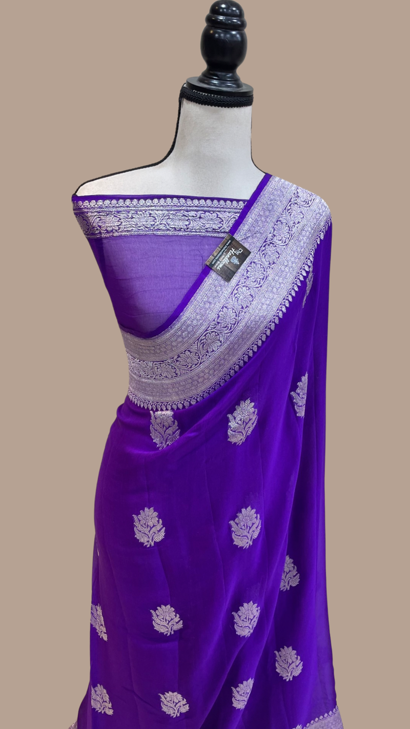 Purple Pure Georgette Banarasi Handloom Saree - The Handlooms