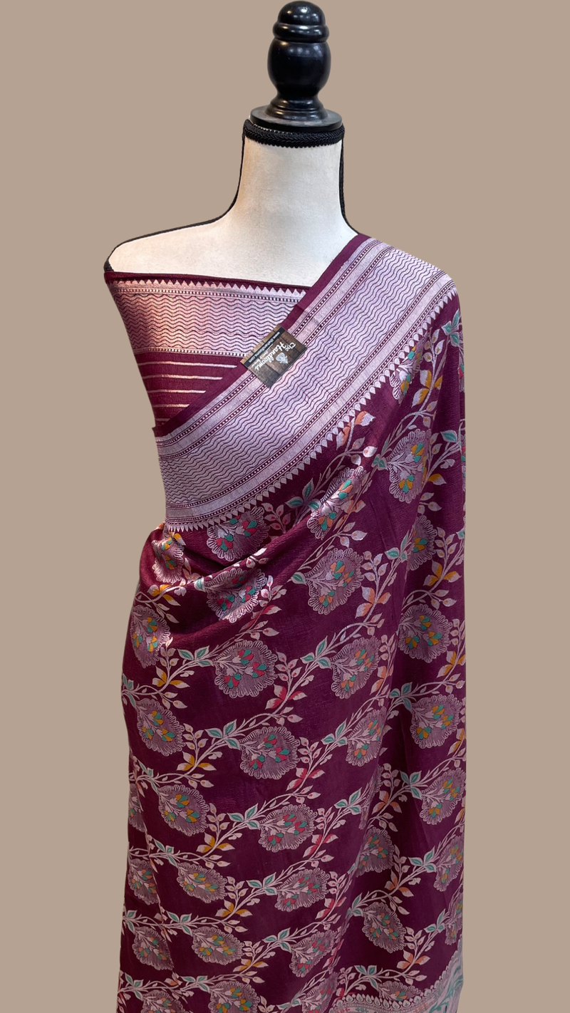 Tussar Georgette Handloom Banarasi Saree - All over Jaal work with meenakari - The Handlooms