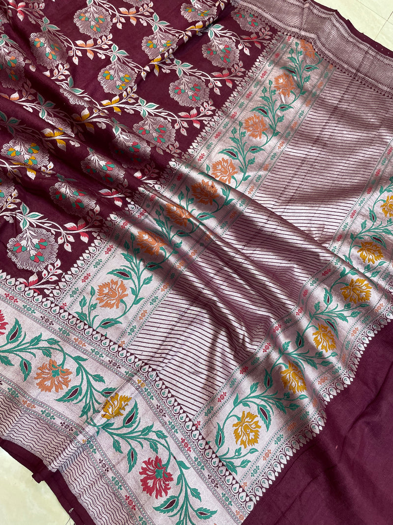 Tussar Georgette Handloom Banarasi Saree - All over Jaal work with meenakari - The Handlooms