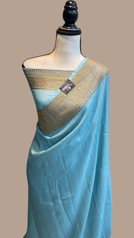 Tussar Georgette Handloom Banarasi Saree - Antique Zari - The Handlooms