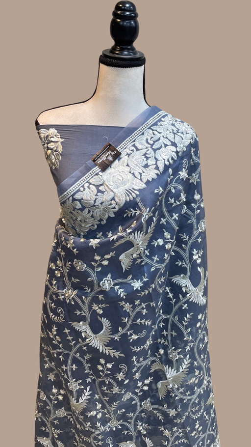 Pure organza Chikankari Handloom Banarasi Saree - The Handlooms