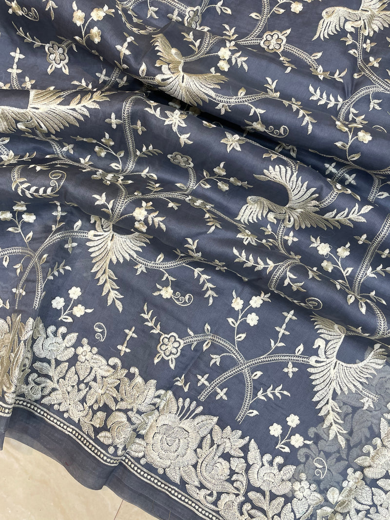 Pure organza Chikankari Handloom Banarasi Saree - The Handlooms