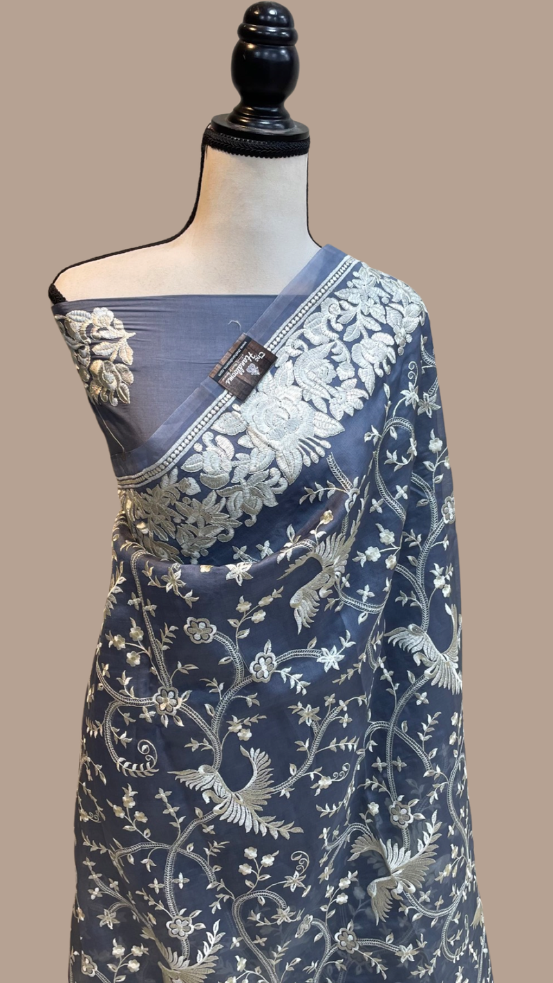 Pure organza Chikankari Handloom Banarasi Saree - The Handlooms