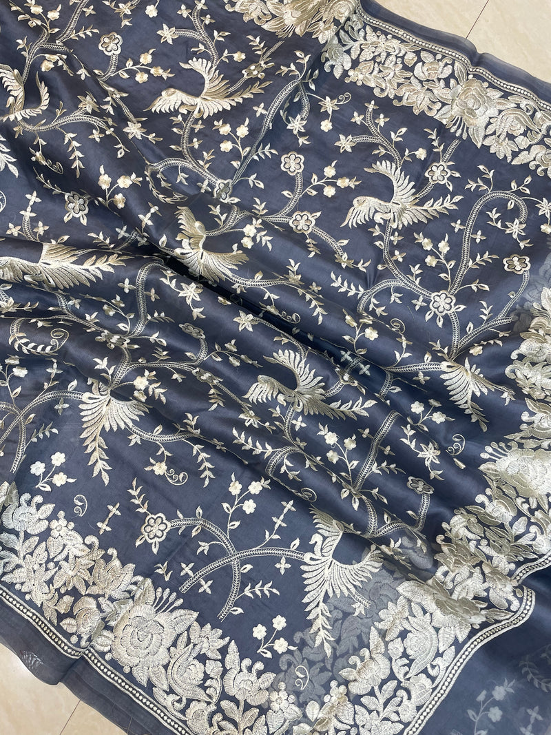 Pure organza Chikankari Handloom Banarasi Saree - The Handlooms