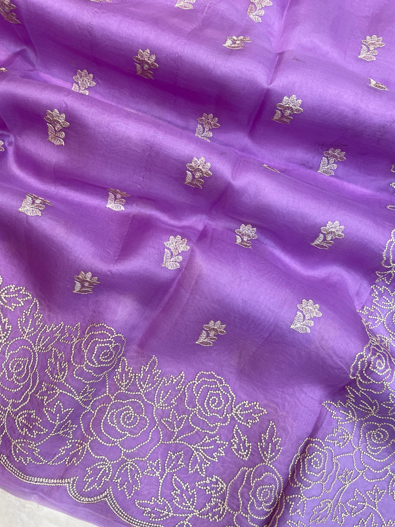 Pure organza Chikankari Handloom Banarasi Saree - The Handlooms