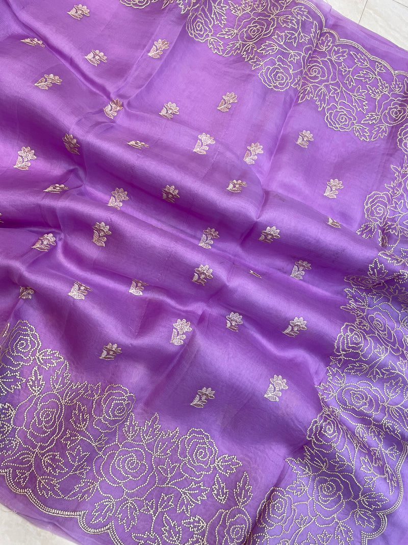 Pure organza Chikankari Handloom Banarasi Saree - The Handlooms