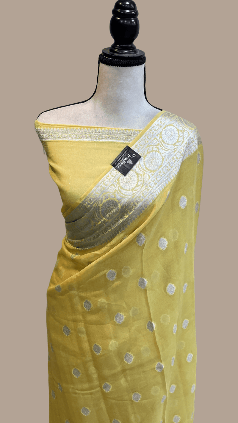 Light Yellow Pure Chiffon Khaddi Banarasi Saree - The Handlooms