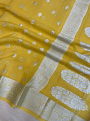 Light Yellow Pure Chiffon Khaddi Banarasi Saree - The Handlooms