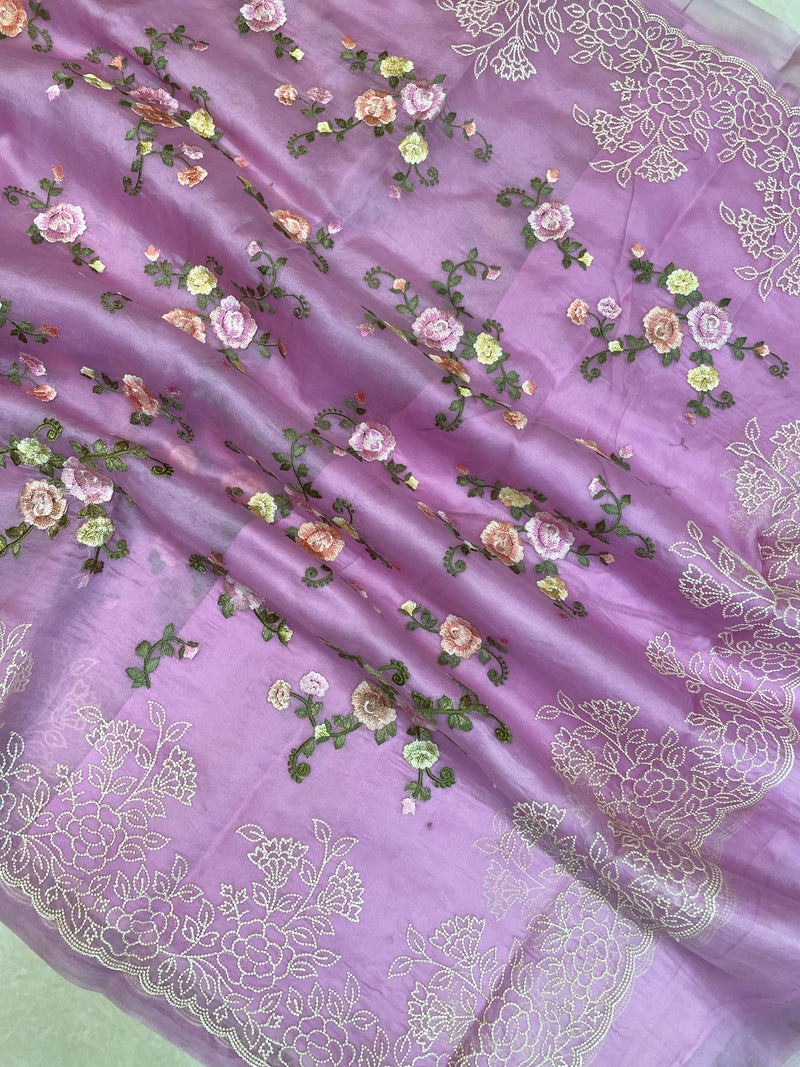 Pure Organza Chikankari Handloom Banarasi Saree - The Handlooms
