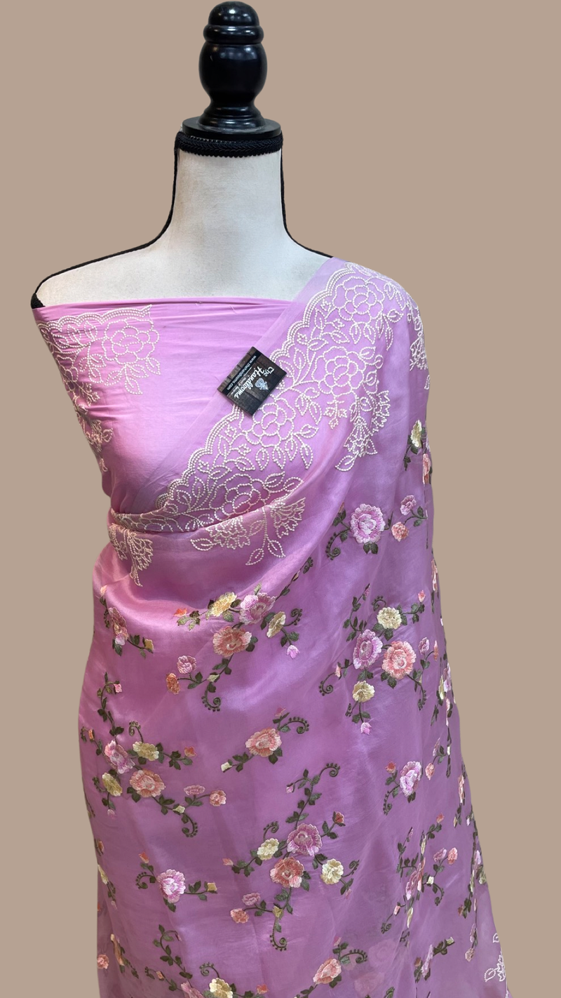 Pure Organza Chikankari Handloom Banarasi Saree - The Handlooms