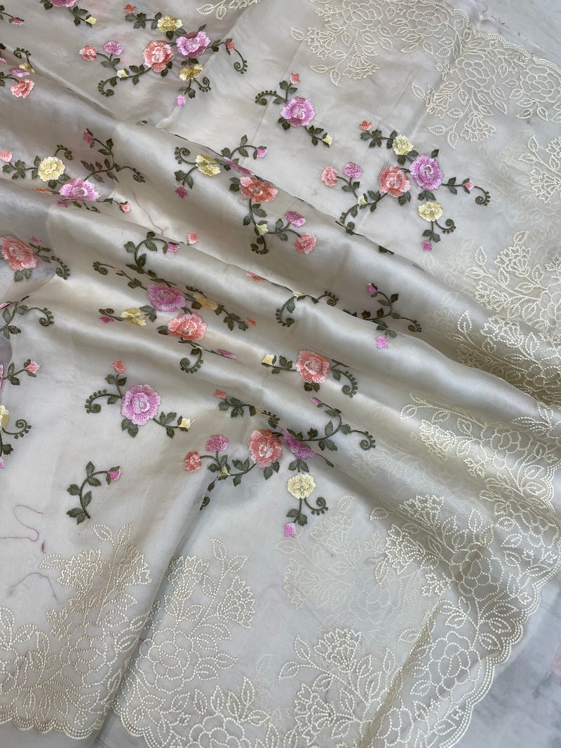 Pure Organza Chikankari Handloom Banarasi Saree - The Handlooms