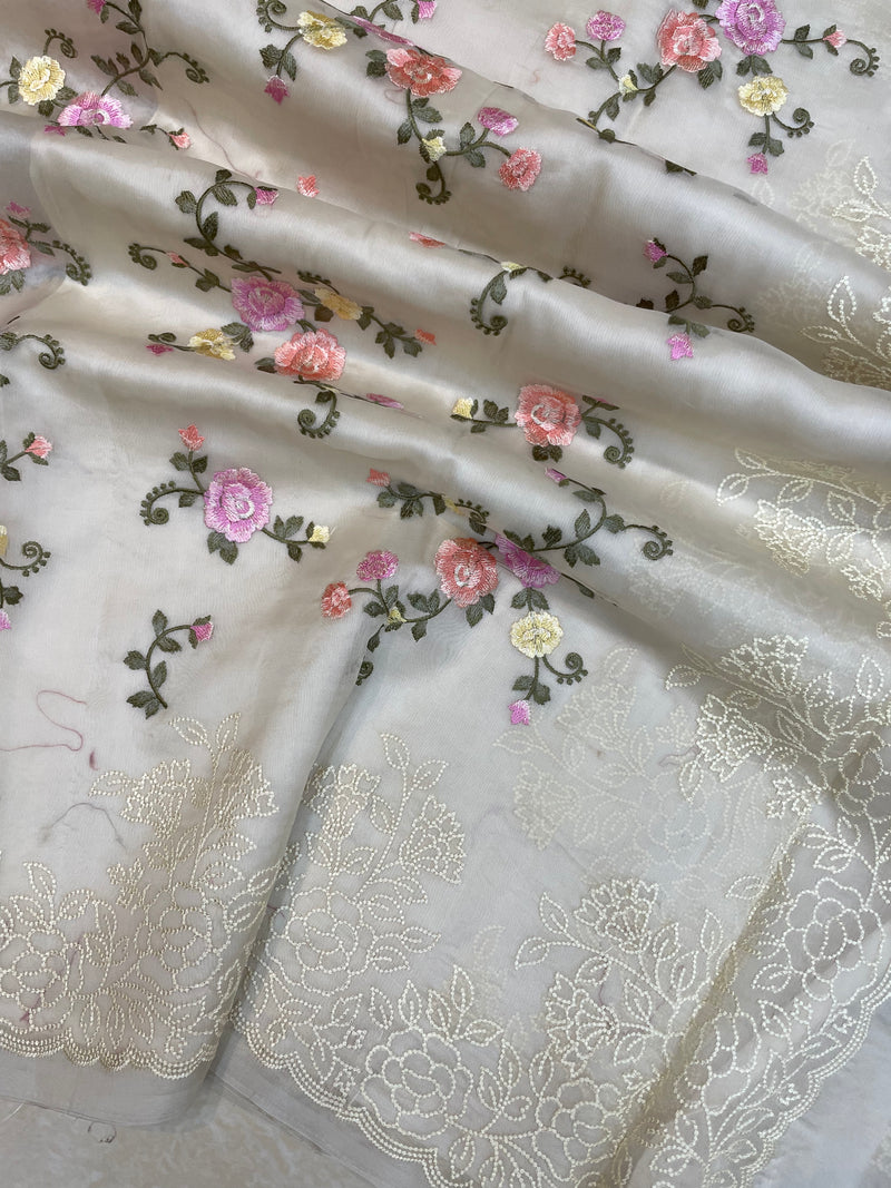 Pure Organza Chikankari Handloom Banarasi Saree - The Handlooms