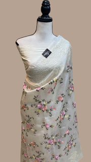 Pure Organza Chikankari Handloom Banarasi Saree - The Handlooms