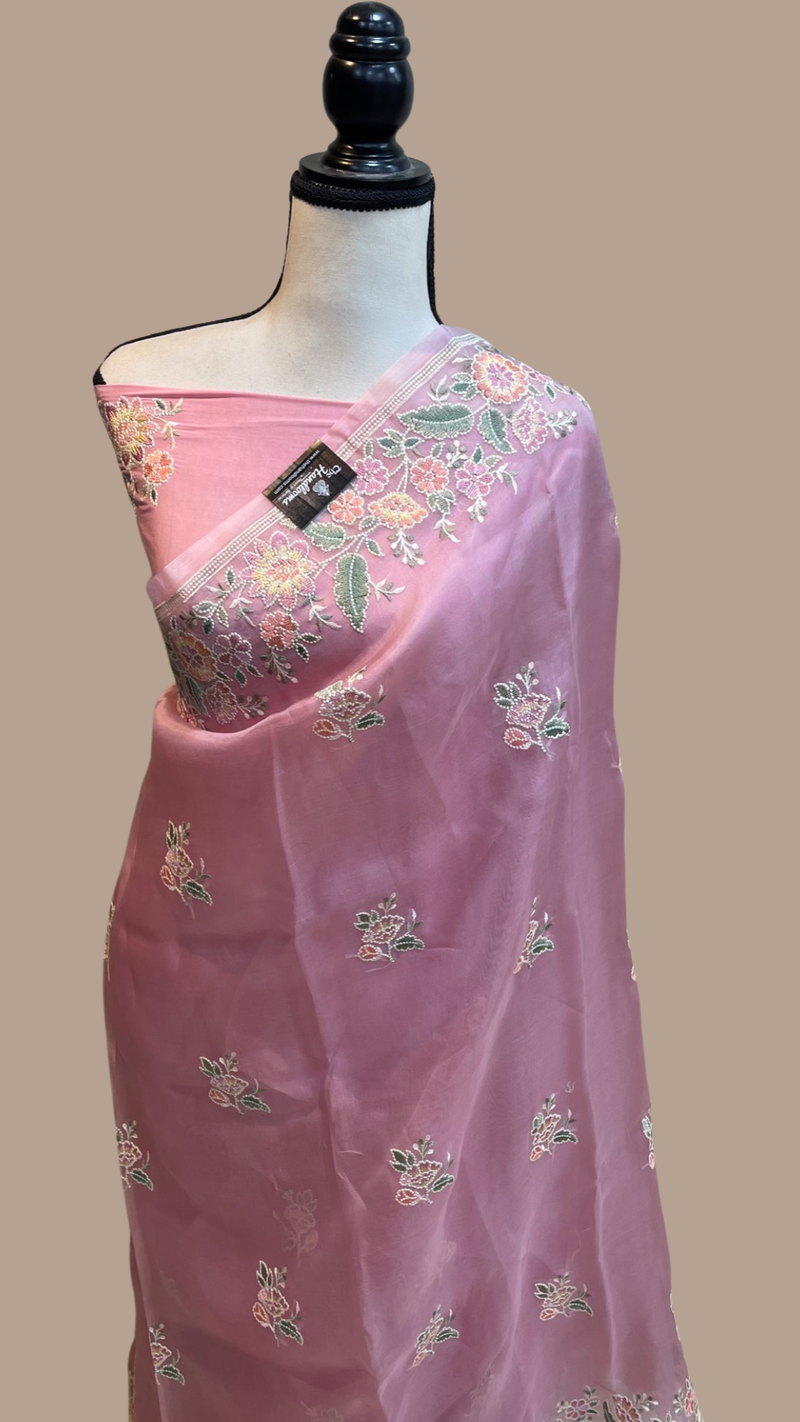 Pure organza Chikankari Handloom Banarasi Saree - The Handlooms