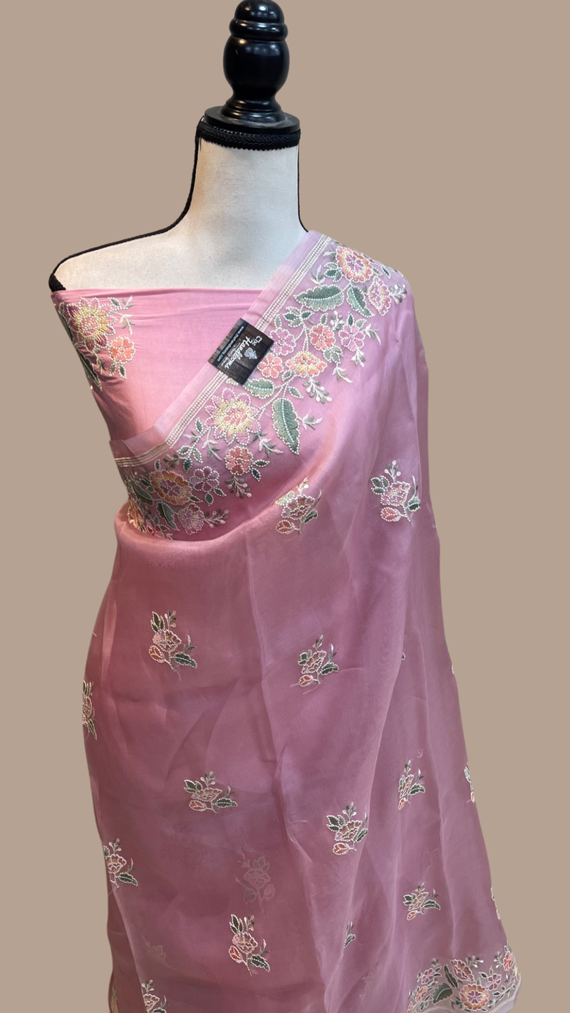 Pure organza Chikankari Handloom Banarasi Saree - The Handlooms