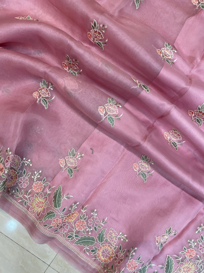 Pure organza Chikankari Handloom Banarasi Saree - The Handlooms