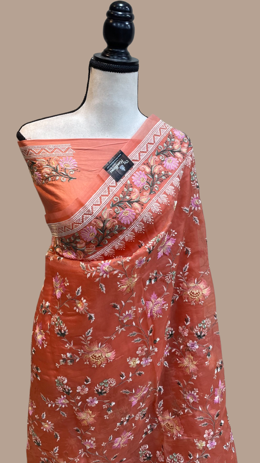 Pure Organza Chikankari Handloom Banarasi Saree - The Handlooms