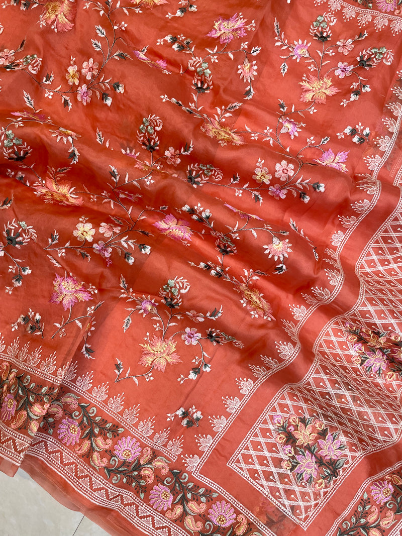 Pure Organza Chikankari Handloom Banarasi Saree - The Handlooms