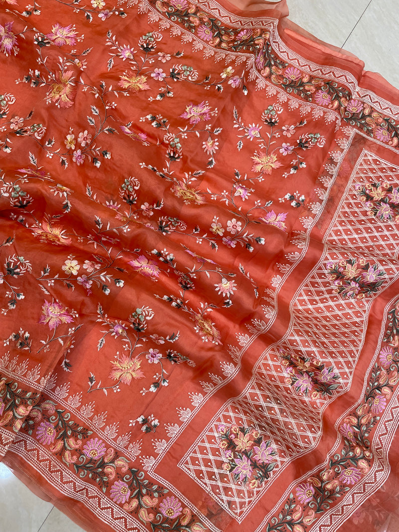 Pure Organza Chikankari Handloom Banarasi Saree - The Handlooms