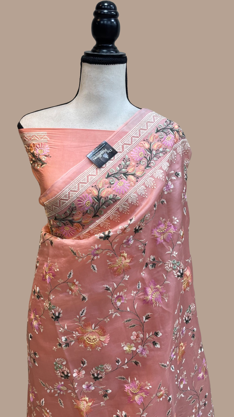 Pure Organza Chikankari Handloom Banarasi Saree - The Handlooms