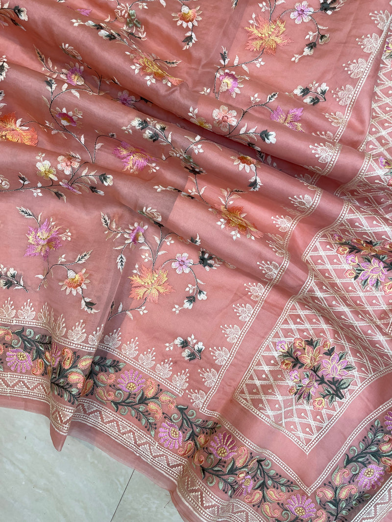 Pure Organza Chikankari Handloom Banarasi Saree - The Handlooms