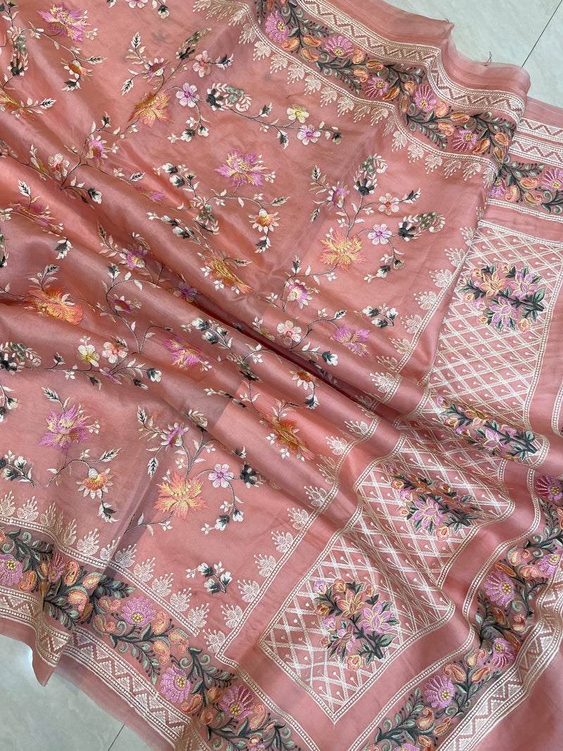Pure Organza Chikankari Handloom Banarasi Saree - The Handlooms