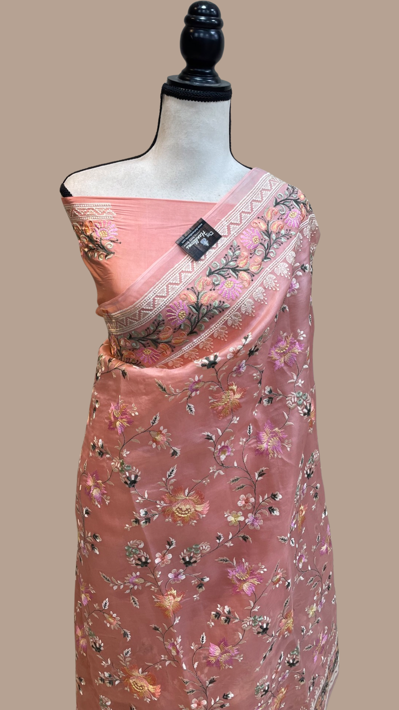 Pure Organza Chikankari Handloom Banarasi Saree - The Handlooms