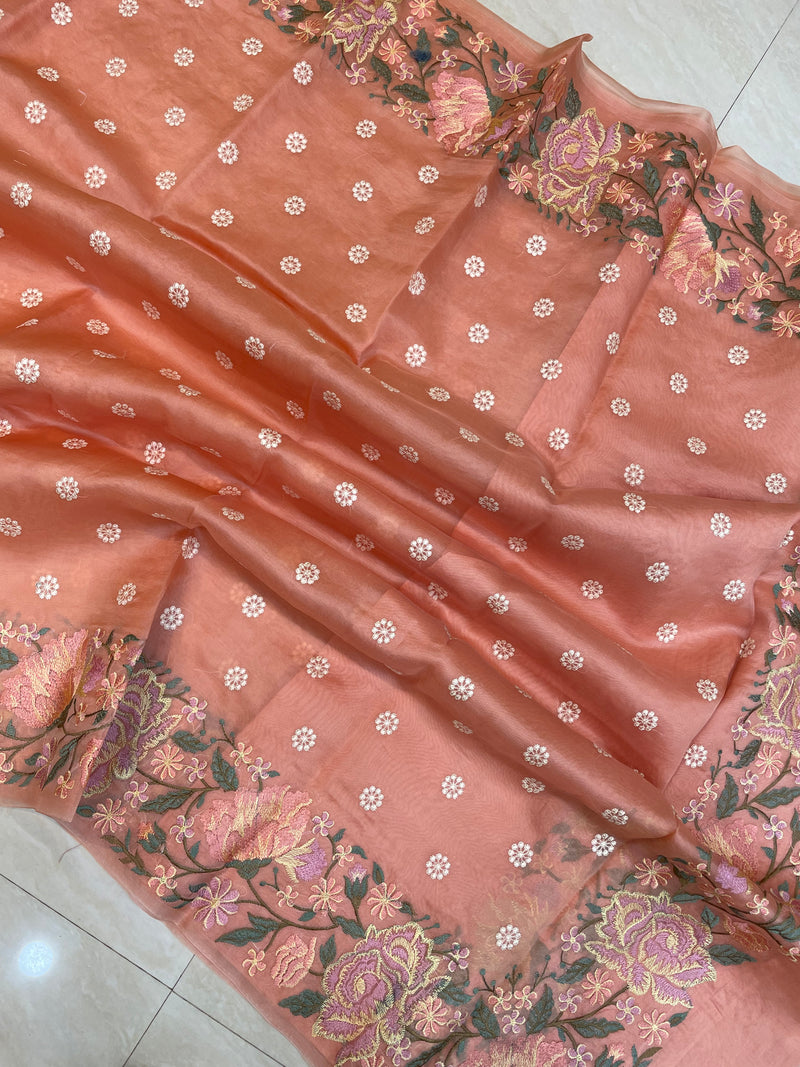 Pure organza Chikankari Handloom Banarasi Saree - The Handlooms