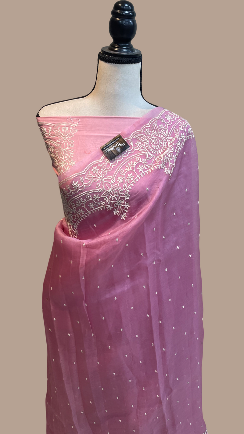 Pure organza Chikankari Handloom Banarasi Saree - The Handlooms