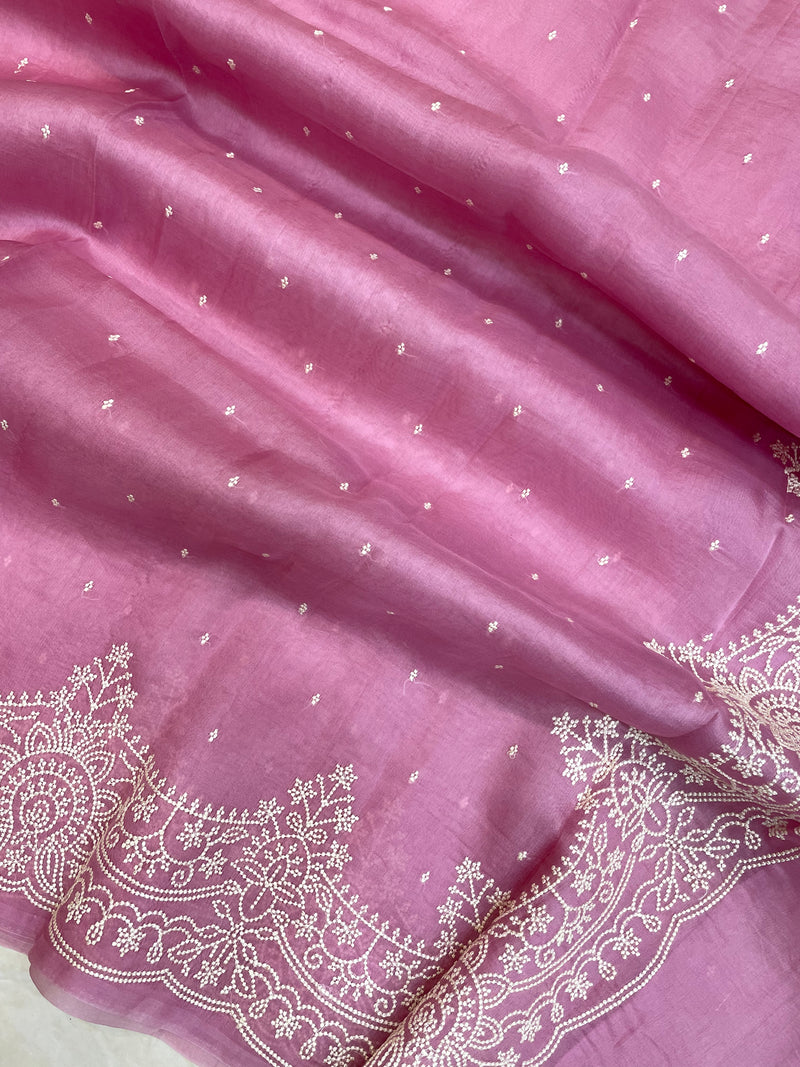 Pure organza Chikankari Handloom Banarasi Saree - The Handlooms