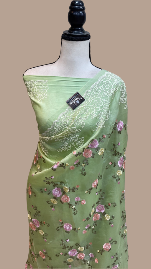 Pure Organza Chikankari Handloom Banarasi Saree - The Handlooms