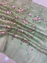 Pure Organza Chikankari Handloom Banarasi Saree - The Handlooms
