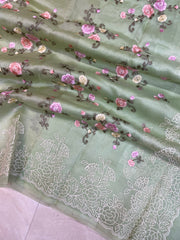 Pure Organza Chikankari Handloom Banarasi Saree - The Handlooms