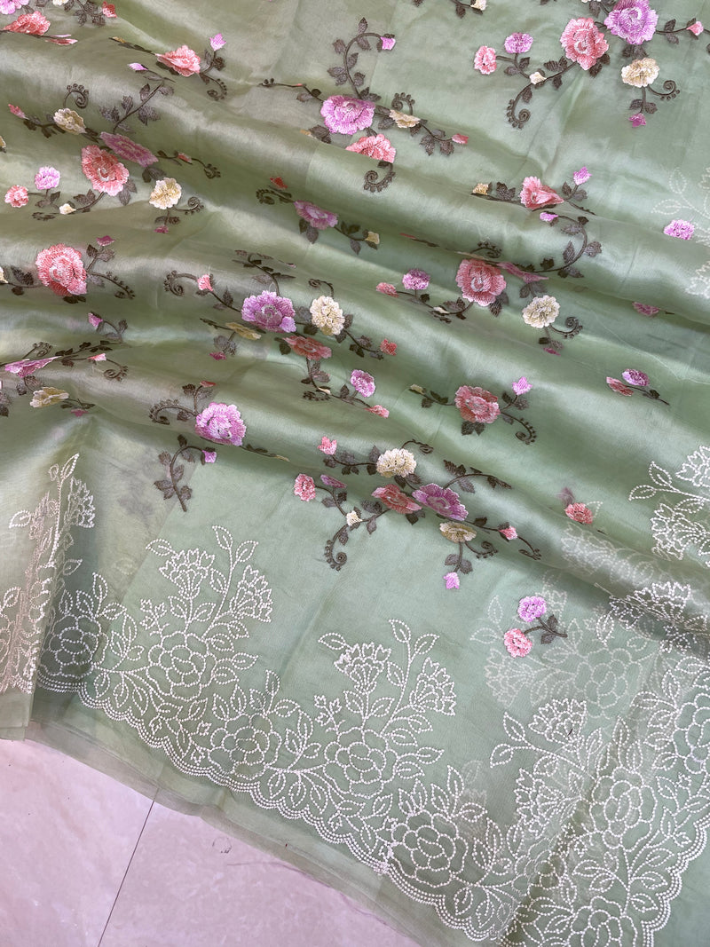 Pure Organza Chikankari Handloom Banarasi Saree - The Handlooms