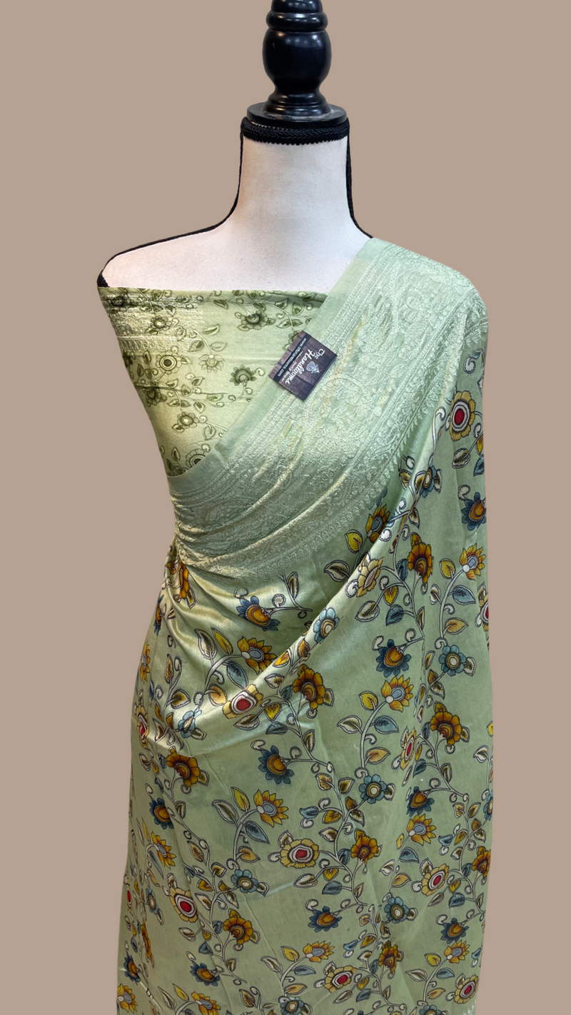 Pure Chanderi  Digital Print with Chikankari Handloom Banarasi Saree - The Handlooms