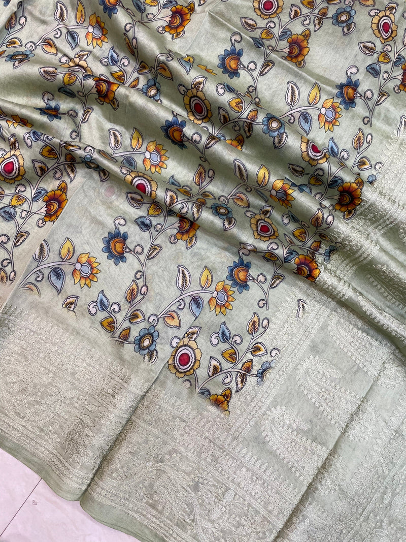 Pure Chanderi  Digital Print with Chikankari Handloom Banarasi Saree - The Handlooms