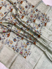 Pure Chanderi  Digital Print with Chikankari Handloom Banarasi Saree - The Handlooms