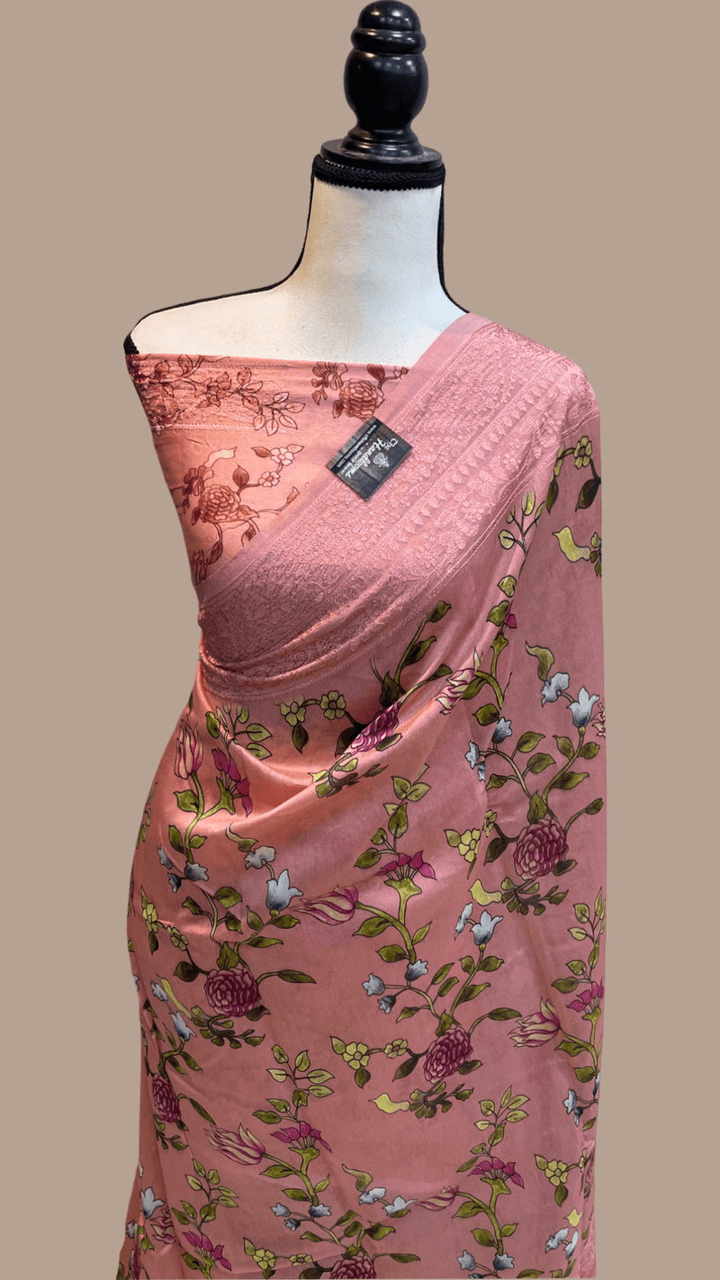 Pure Chanderi  Digital Print with Chikankari Handloom Banarasi Saree - The Handlooms