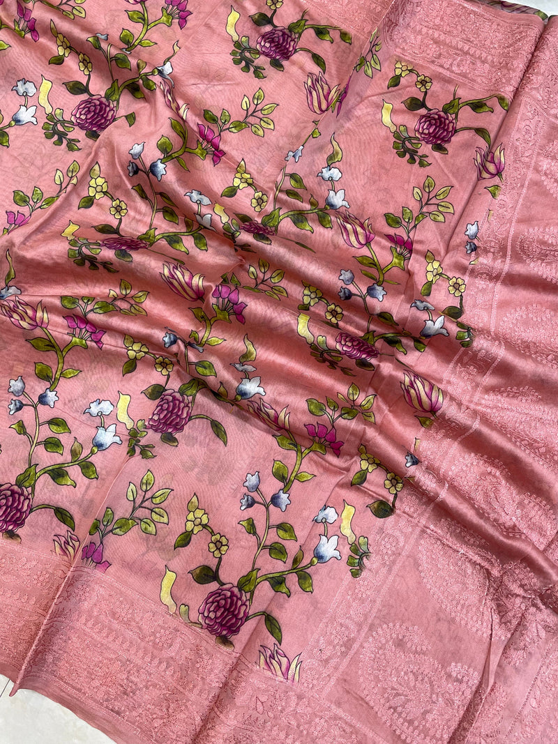 Pure Chanderi  Digital Print with Chikankari Handloom Banarasi Saree - The Handlooms