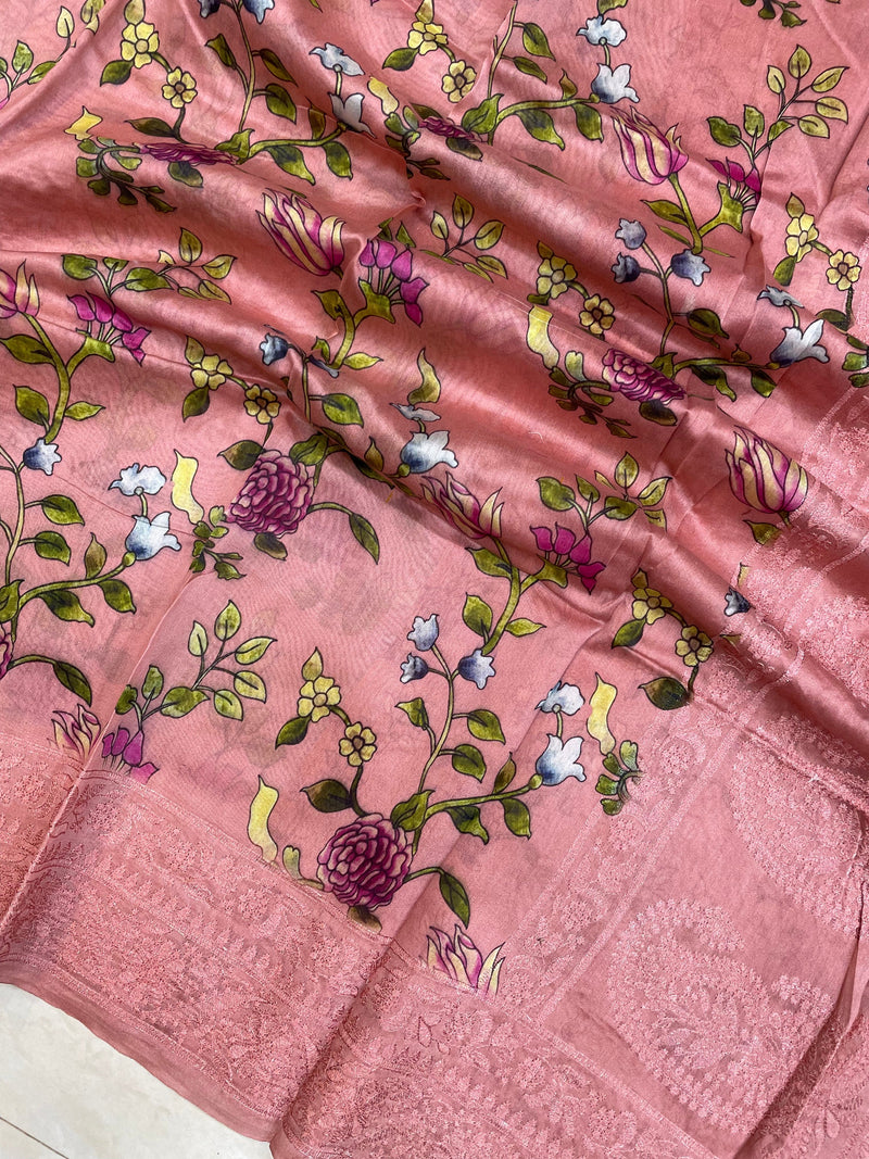 Pure Chanderi  Digital Print with Chikankari Handloom Banarasi Saree - The Handlooms