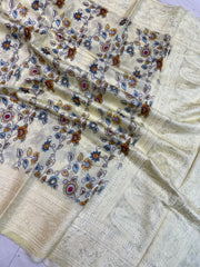 Pure Chanderi  Digital Print with Chikankari Handloom Banarasi Saree - The Handlooms
