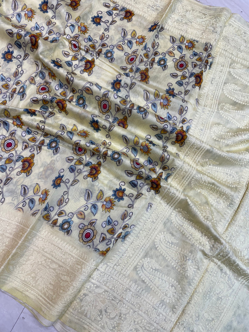 Pure Chanderi  Digital Print with Chikankari Handloom Banarasi Saree - The Handlooms