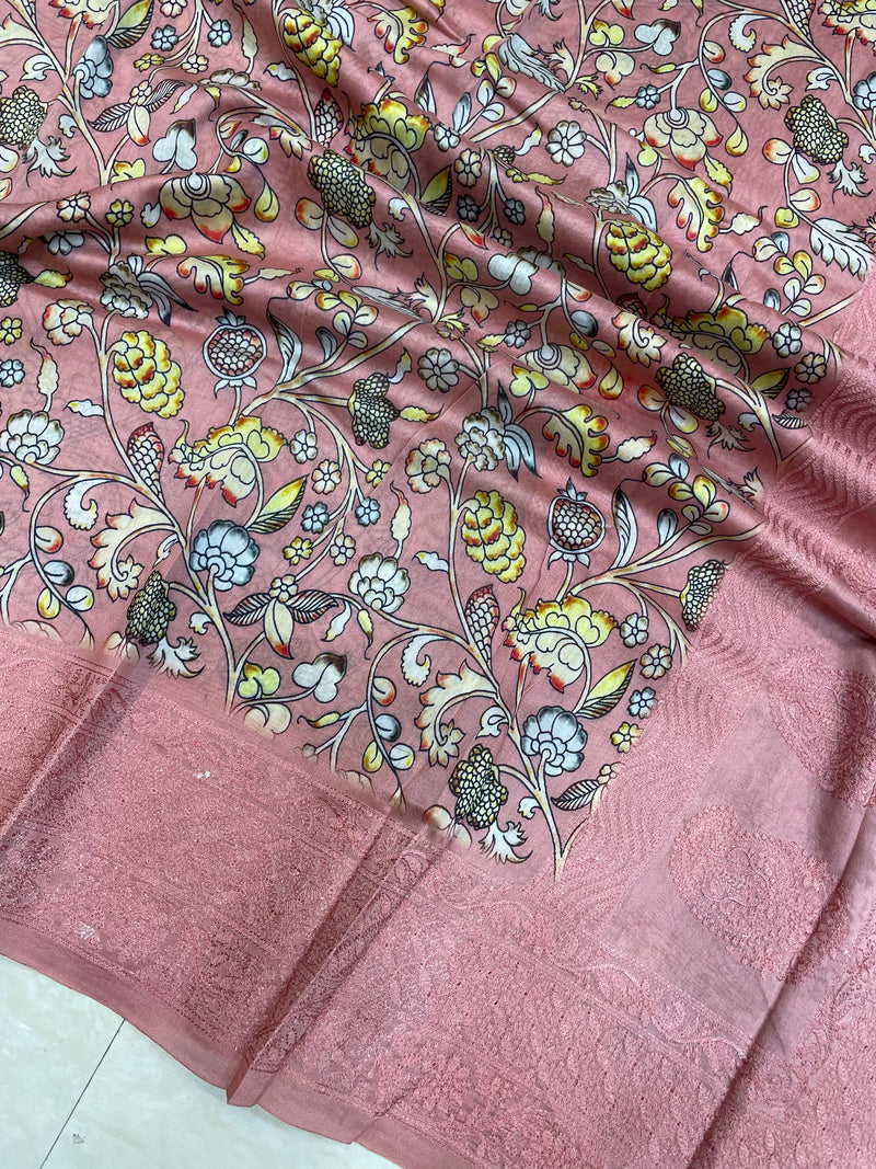 Pure Chanderi  Digital Print with Chikankari Handloom Banarasi Saree - The Handlooms