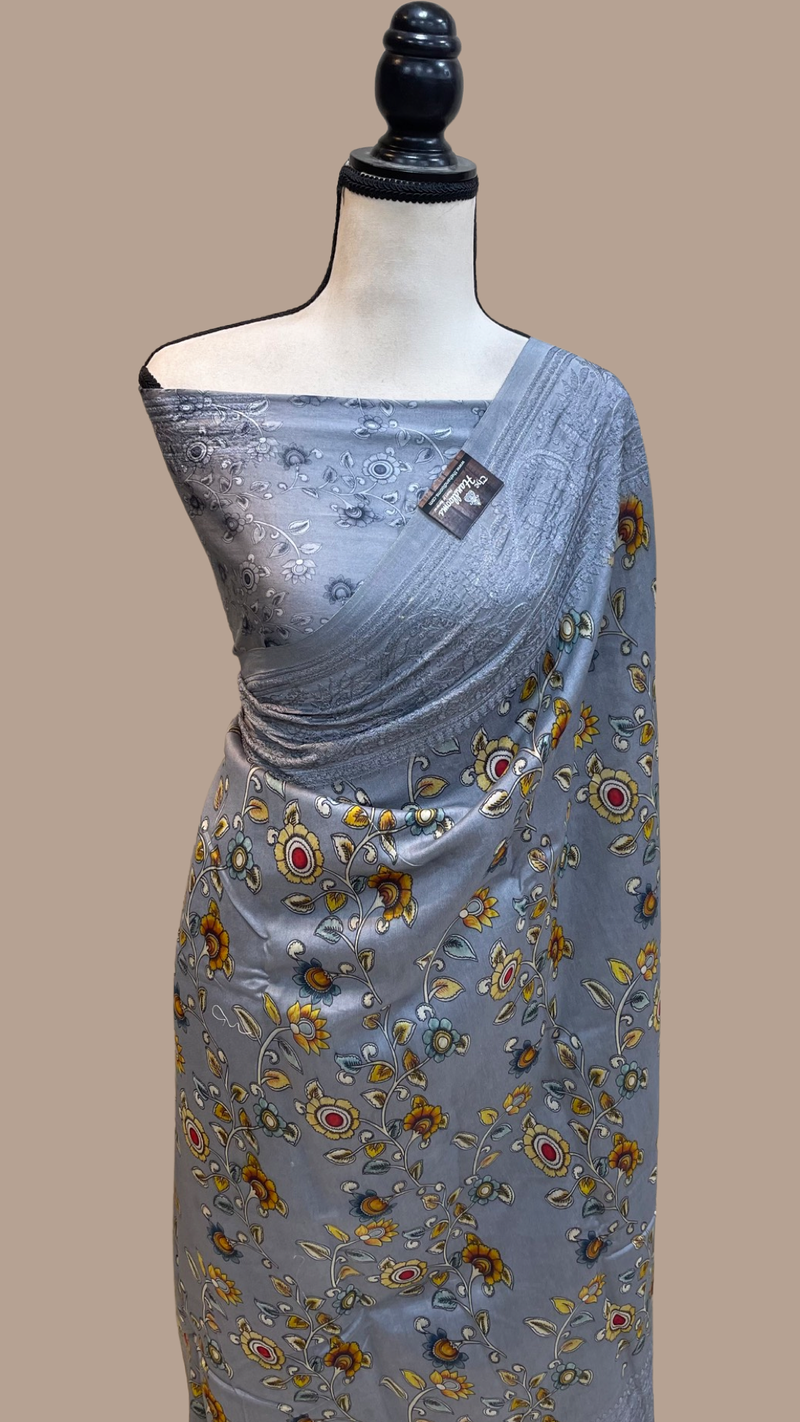 Pure Chanderi  Digital Print with Chikankari Handloom Banarasi Saree - The Handlooms