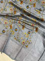 Pure Chanderi  Digital Print with Chikankari Handloom Banarasi Saree - The Handlooms
