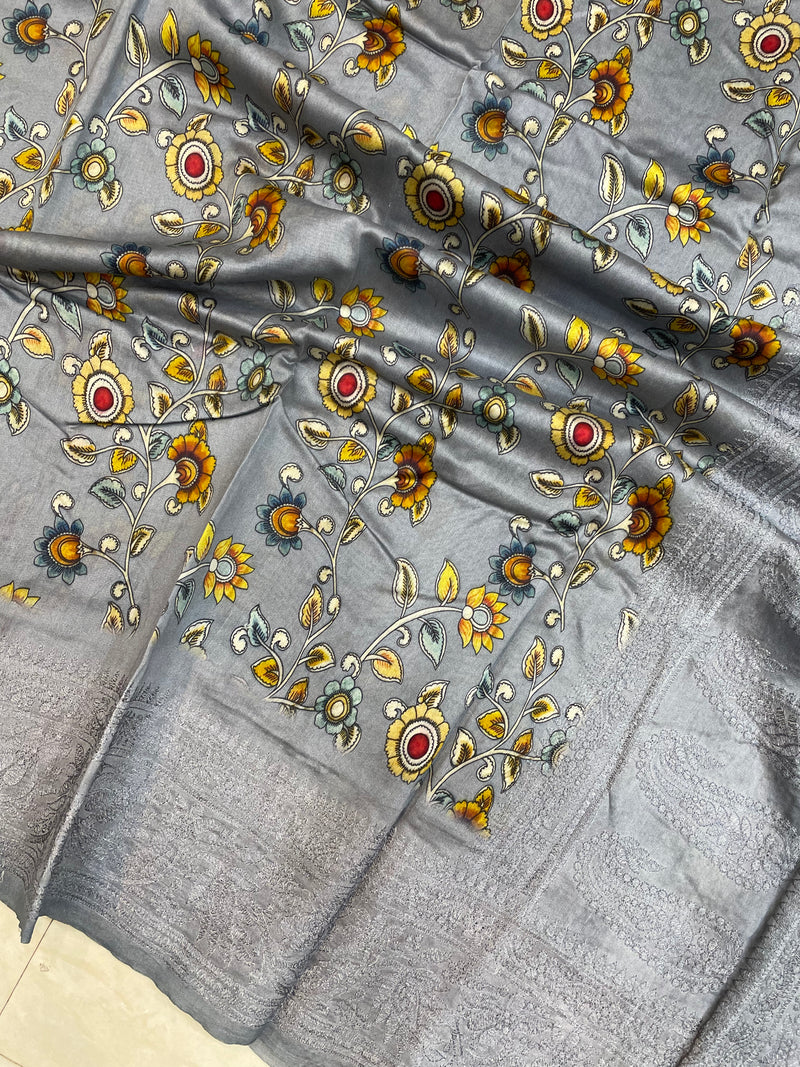 Pure Chanderi  Digital Print with Chikankari Handloom Banarasi Saree - The Handlooms