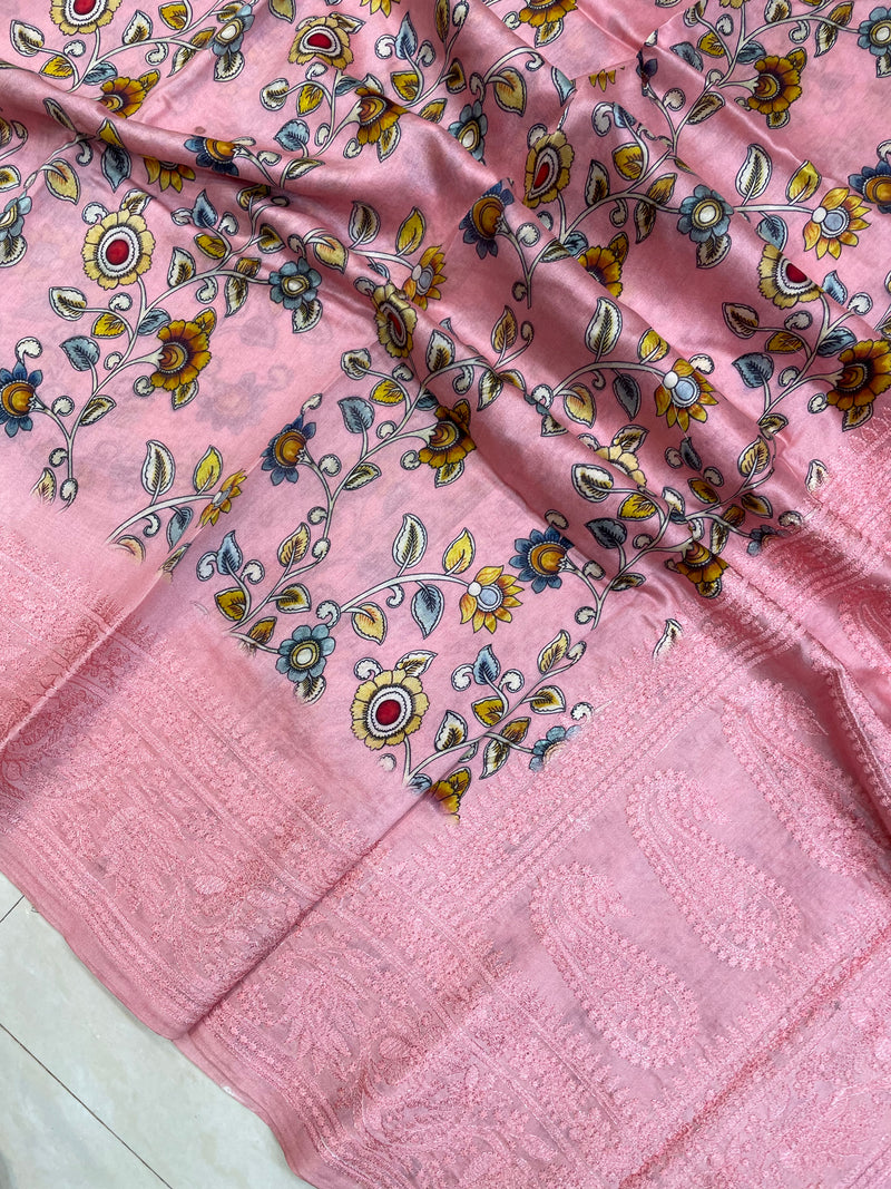 Pure Chanderi  Digital Print with Chikankari Handloom Banarasi Saree - The Handlooms