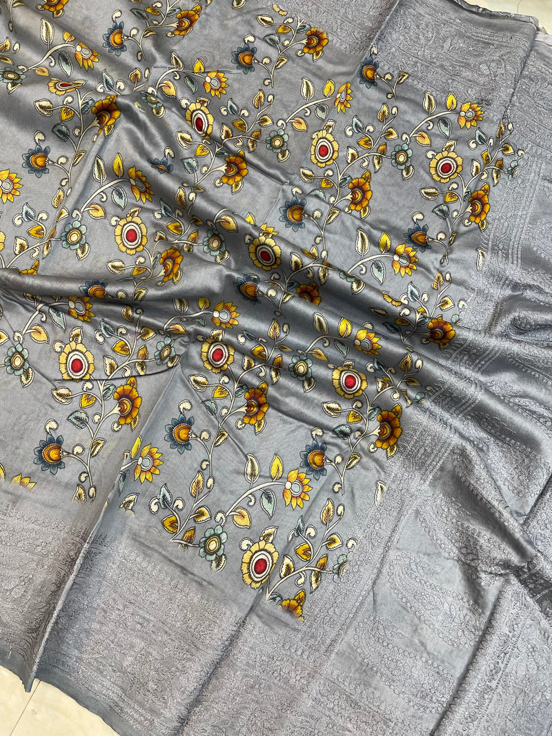 Pure Chanderi  Digital Print with Chikankari Handloom Banarasi Saree - The Handlooms