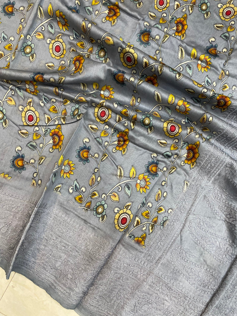 Pure Chanderi  Digital Print with Chikankari Handloom Banarasi Saree - The Handlooms